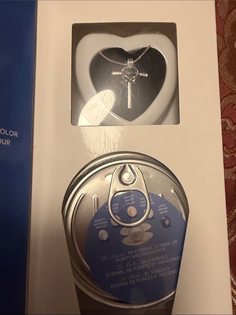 Precious Pearl Heart-Shaped Silver Cross Keepsake with White Display